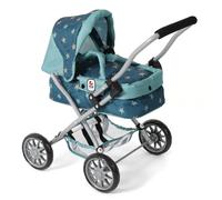 Bayer Chic 2000® Carrozzina per bambole Smarty - stelle turchesi - pieghevole - con tettuccia, borsa, cuscino e coperta - altezza manico 56 cm - per bambini dai 2 anni in su