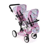 Bayer Chic 2000 Linus Duo Passeggino per bambole pieghevole, rosa | Passeggino gemellare per 2 bambole fino a 50 cm. Manico regolabile in altezza (50-82 cm), pieghevole. Motivo: fiori rosa. Età