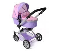 Bayer Chic 2000® Passeggino per bambole 2 in 1 Mika - Cuoricini viola - Pieghevole - Manico regolabile in altezza 47-80 cm - Telaio moderno - Bambole fino a 52 cm - 4-8 J