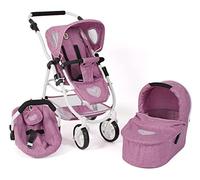 Bayer Chic 2000 - Passeggino per bambole Emotion All In, set 3 in 1 composto da navicella, sedile sportivo e seggiolino auto, jeans rosa