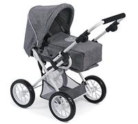 Bayer Chic 2000 - Passeggino per Bambole Leni, Passeggino Combinato 2 in 1 con Borsa per Il Trasporto Rimovibile, Jeans Grigio, 46 cm