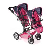 Bayer Chic 2000 - Passeggino per bambole Linus Duo, passeggino gemellare per bambini dai 4 agli 8 anni, passeggino tandem, coriandoli, rosa, 690-84