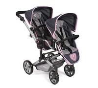 Bayer Chic 2000 - Passeggino per bambole Linus Duo, passeggino gemellare per bambini dai 4 agli 8 anni, grigio melange, blu navy, 690-26
