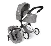 Bayer Chic 2000 - Passeggino per bambole Linus, passeggino combinato 3 in 1 per bambini dai 4 agli 8 anni, set di passeggino per bambole, jeans grigio