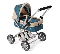 Bayer Chic 2000® Passeggino per bambole Smarty - stelle turchese beige - pieghevole - con tettuccia, borsa, cuscino e coperta - altezza manico 56 cm - per bambini dai 2 anni in su