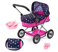 Bayer Design 12216AB Carrozzina per bambole Smarty con borsa, accessori per bambole, piatto, posate e ciuccio per i giochi di ruolo dei bambini