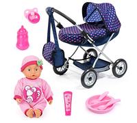 Bayer Design 12554AB Passeggino per bambola Mega Set con Bambola, ciuccio, Accessori