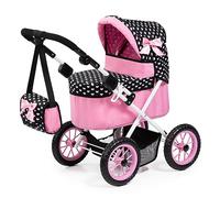 Bayer Design 13060AA carrozzina per bambole Trendy, borsa, pieghevole, regolabile, nero, rosa, bianco
