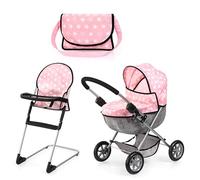 Bayer Design 13730AB Carrozzina per bambole, passeggino giocattolo, pieghevole, con borsa, seggiolone