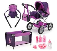 Bayer Design 15012AB Set, carrozzina per bambole Combi Grande, bundle con molti accessori, viola