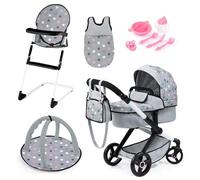 BAYER Design 17007AB carrozzina per bambole, passeggino, con seggiolone, borsa, sacco a pelo, palestrina e accessori in plastica