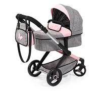 Bayer Design Design-17033AA 17033AA Passeggino per Bambole Xeo, Carrozzina, Manubrio Regolabile in Altezza e Girevole, Convertibile, Borsa, Colore Grigio, Rosa, Farfalla