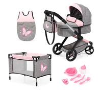 Bayer Design 17033AD carrozzina per bambole, passeggino, con letto, borsa, sacco a pelo e accessori in plastica