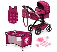 Bayer Design 17067AB carrozzina per bambole, passeggino, con letto, borsa, sacco a pelo e accessori in plastica
