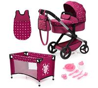 Bayer Design 17067AB carrozzina per bambole, passeggino, con letto, borsa, sacco a pelo e accessori in plastica