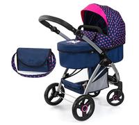 Bayer Design 17554AA Carrozzina per bambole City Max con borsa, altezza regolabile, ruote anteriori piroettanti, trasformabile in passeggino, cestino integrado