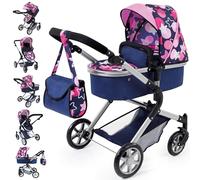 Bayer Design 18169AA Passeggino/Carrozzina per Bambola, regolabile in altezza, pieghevole, blu con motivo a stella