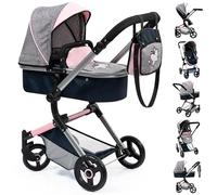 Bayer Design 18427AA, Passeggino per bambole "Neo Vario", Carrozzina per bambole, regolabile in altezza, Blu, Grigio