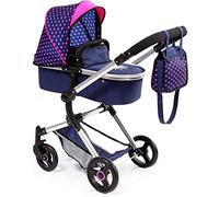 Bayer Design 18454AA Carrozzina per bambole Neo Vario con borsa fasciatoio e cestino per la spesa, trasformabile in auto sportiva, regolabile in altezza, moderna, blu con motivo unicorno e cuore