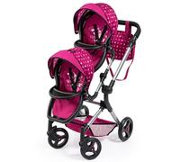 Bayer Design- Passeggino Gemellare, Carrozzina per Bambole, Regolabile in Altezza, Pieghevole con Borsa a Tracolla, Colore Rosso, Bordeaux, Fata, 26267AA