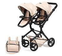 Bayer Design 26275AA carrozzina gemellare per bambole Twin Neo con borsa, passeggino doppia, regolabile in altezza, pieghevole