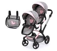 Bayer Design 26733AA Carrozzina per bambole gemelle Twin Xeo, carrello, manico regolabile, borsa, grigio, rosa
