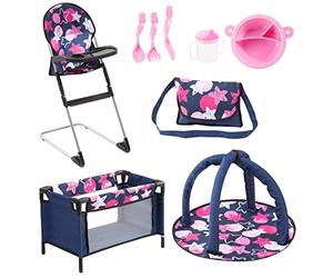 Bayer Design 61769AB Seggiolone e accessori per bambole, stelle, blu, rosa | accessori in plastica, gabinetto del gioco, per bambini dai 3 anni