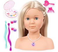 Bayer Design 90005AL Testa da trucco e parrucchiere con ciocche di capelli, trucco, collana, accessori per capelli, 27 cm