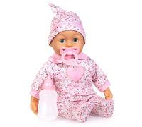 Bayer Design 93824CQ Bambola interattiva, parlante, corpo morbido, con ciuccio, biberon, 38 cm