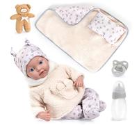 Bayer Design Bambola 38 cm, ciuccio, biberon, cuscino, copertina, peluche | Bambola reborn, neonata, come vere, corpo morbido, realizzata con cura nei dettagli, con accessori, per i giochi di ruolo