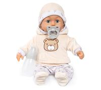 Bayer Design Bambola interattiva 38 cm, parlante, con ciuccio, biberon | morbida, da coccolare, con suoni, occhi che si chiudono, accessori per i giochi di ruolo dei bambini