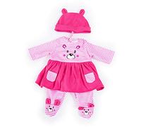 Bayer Design bambole 33-38cm, pantaloni e berretto, set, vestito con motivo orso carino, Colore strisce rosa e bianche, 83887AA