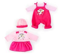 Bayer Design bambole 33-38cm, salopette, top, cappello, set, vestito con unicorno, Colore rosa, 83819AA