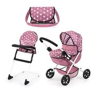 Bayer Design 13776AB Carrozzina per bambole, passeggino giocattolo, pieghevole, con borsa, seggiolone