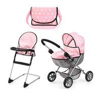 Bayer Design 13730AB Carrozzina per bambole, passeggino giocattolo, pieghevole, con borsa, seggiolone