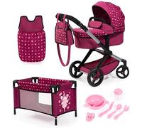 Bayer Design Carrozzina per bambole Xeo con borsa e accessori | Carrozzina per bambole, passeggino, con letto, borsa, sacco a pelo e accessori in plastica
