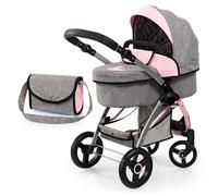 Bayer Design City Max Carrozzina per bambole con borsa e cestino integrato | Carrozzina per bambole regolabile in altezza, ruote anteriori orientabili, trasformabile in passeggino