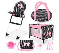 Bayer Design Design-61760AB 61760AB Seggiolone per Bambole, Letto, Borsa, Arco da Gioco, Accessori, Nero, Rosa, Colore, Youth Large / 11-13