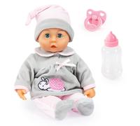 Bayer Design- First Words Baby, Bambola parlante 24 Suoni, 38cm, Colore Grigio,