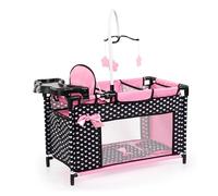Bayer Design Letto per bambole 62660AA con scomparto, seggiolone integrato, giostrina nero/rosa