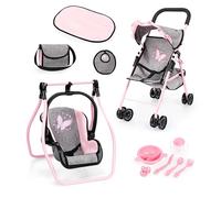 Bayer Design 21533AC Passeggino pieghevole per bambole, doppie ruote, borsa, fasciatoio, culla, accessori, bavaglino