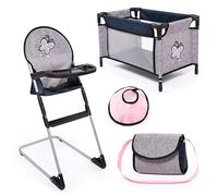 Bayer Design 63227AB Seggiolone per bambole, letto, borsa, bavaglino, set di accessori giochi di ruolo, dai 3 anni in su