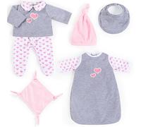 Bayer Design 84619AH Vestiti per bambole 40-46cm, incluso sacco a pelo con maniche, pantaloni, top, berretto, bavaglino e panno per coccole