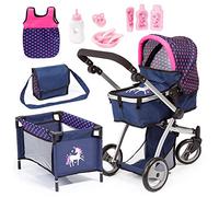 Bayer Design Set per passeggino per bambole regolabile in altezza | Carrello per bambole con set completo di accessori, compresa una borsa e molto altro ancora