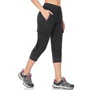 BAYGE Pantaloni da Trekking Estivi Leggeri e Traspiranti per Donna, Pantaloni Cargo 3/4, Resistenti all'Acqua e al Vento, Funzionali, Asciugatura Rapida, con Tasche con Cerniera, Nero, M