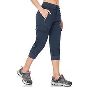 BAYGE Pantaloni da Trekking Estivi Leggeri e Traspiranti per Donna, Pantaloni Cargo 3/4, Resistenti all'Acqua e al Vento, Funzionali, Asciugatura Rapida, con Tasche con Cerniera, Blu, M