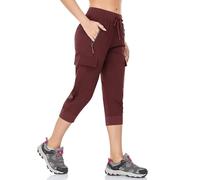 BAYGE Pantaloni estivi da donna, leggeri, 3/4, da trekking, per attività all'aria aperta, traspiranti, ad asciugatura rapida, impermeabili, antivento, funzionali con tasche con chiusura lampo, rosso