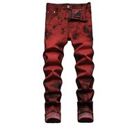 Baylvn Jeans da uomo casual comodi, aderenti, elasticizzati, in denim lavato - Rosso - 54