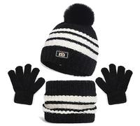 Baynetin 3 in1 Inverno Berretto Scaldacollo Guanti Set, 3 Pezzi Cappello Bambino Caldo Berretto con Sciarpa e Guanti Tra 2 e 8 Anni, Accessori per Invernali Bambini All'aperto (Nero)