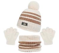 Baynetin 3 in1 Inverno Berretto Scaldacollo Guanti Set, 3 Pezzi Cappello Bambino Caldo Berretto con Sciarpa e Guanti Tra 2 e 8 Anni, Accessori per Invernali Bambini All'aperto (Beige)